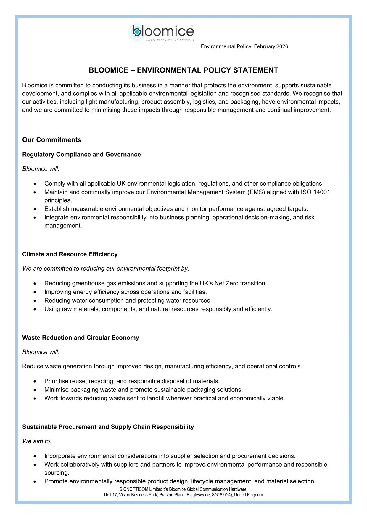  Environmental Policy Statement