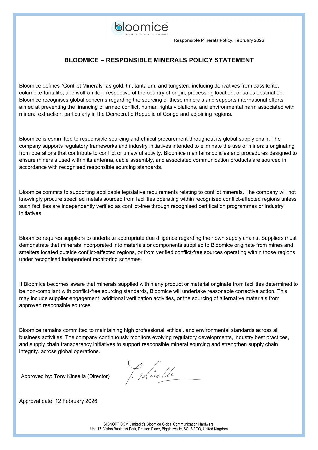  Responsible Minerals Policy Statement